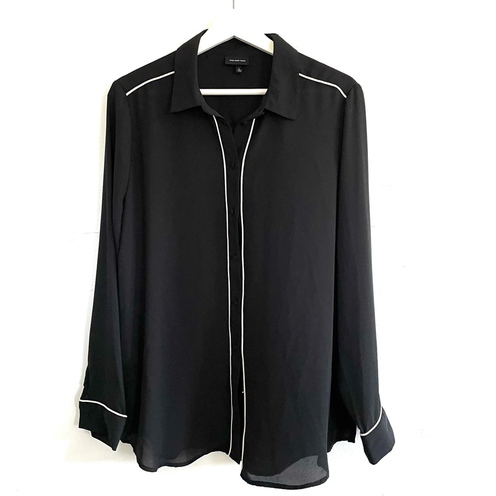 NWOT WHO WHAT WEAR Classic Black Button Blouse L